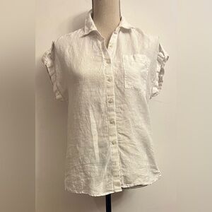 Lord & Taylor Women’s Linen Shirt Cap Sleeve Button Down Small White